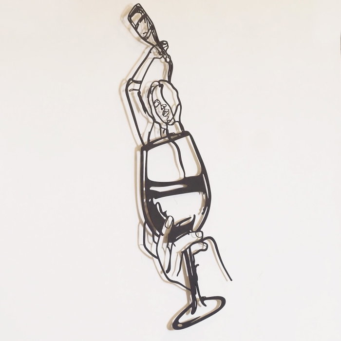 Wallity Glass of Wine Girl Line Art- APT749 L Decoración de Pared en Negro Wallity Glass of Wine Girl Line Art- APT749 L Decoración de Pared en Negro